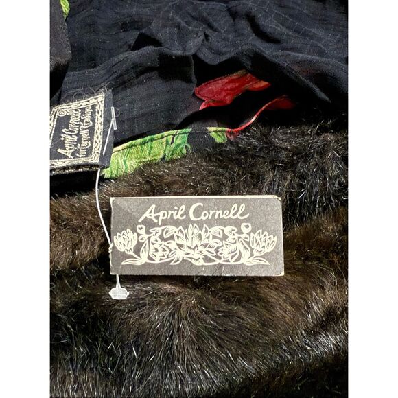 New April Cornell Rose Scarf 40x40 Floral Cottage~Black - Picture 4 of 7